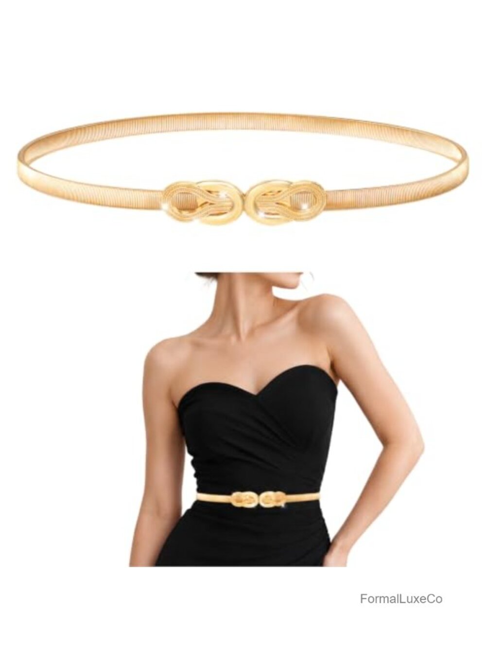 Women's Skinny Metal Cinch Belt, Elastic Waist Belt - Versatile Gold